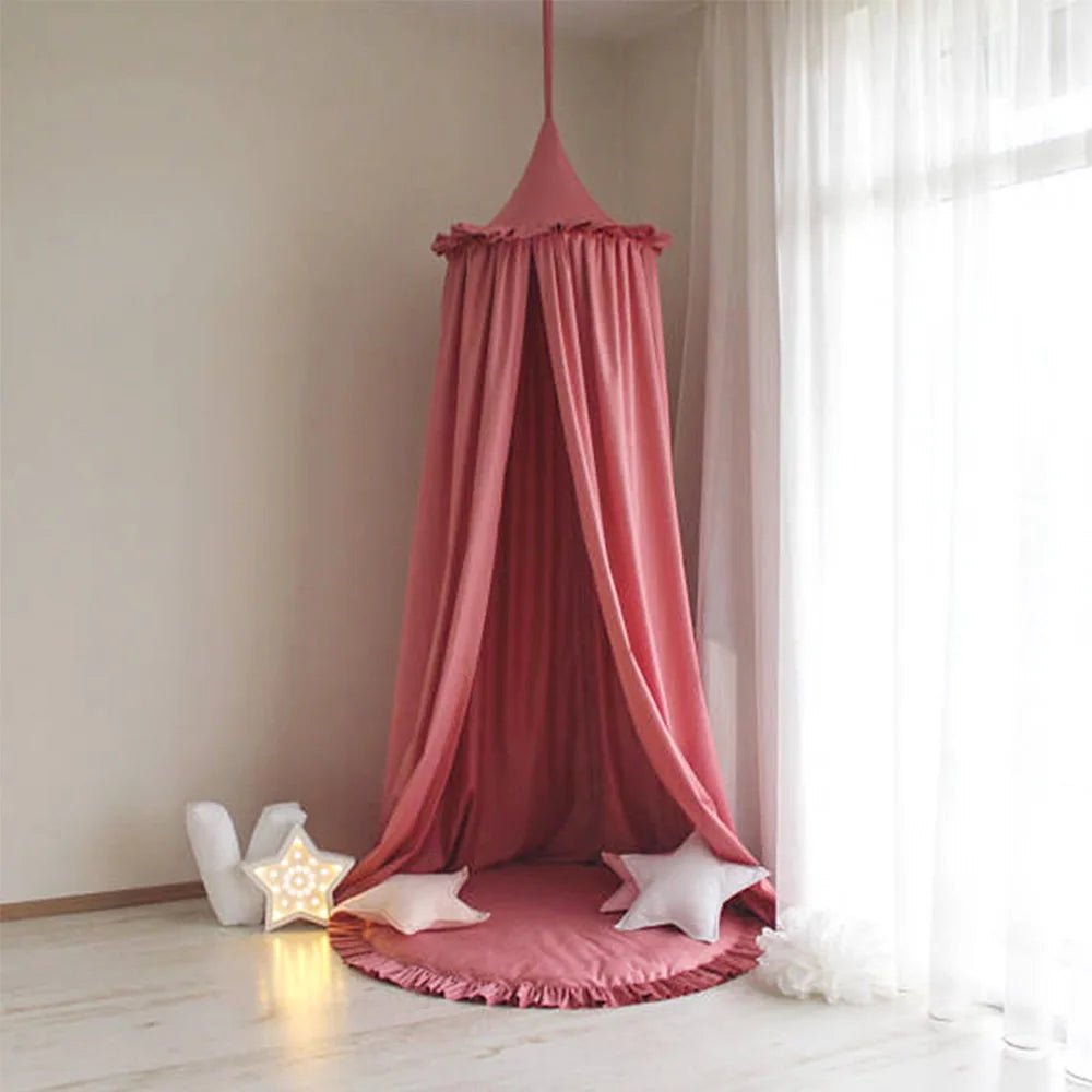 Ciel de lit bebe motif floral rouge