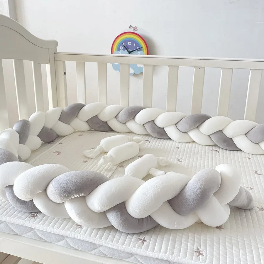 Tresse de lit très douce pour bébé gris blanc