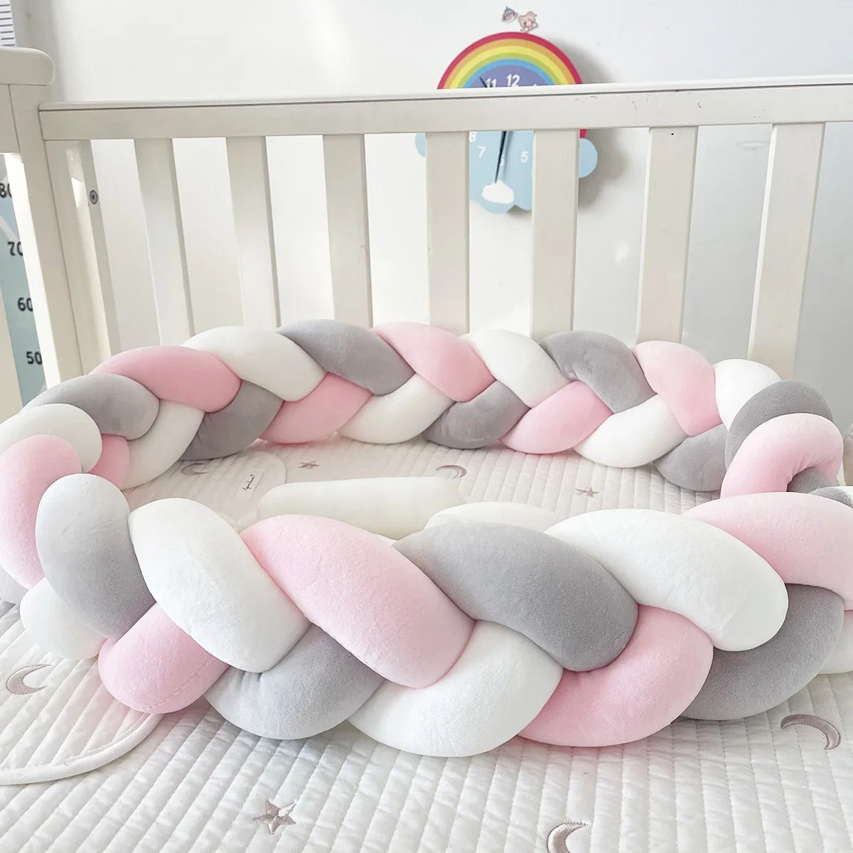 Tresse de lit très douce pour bébé rose gris blanc
