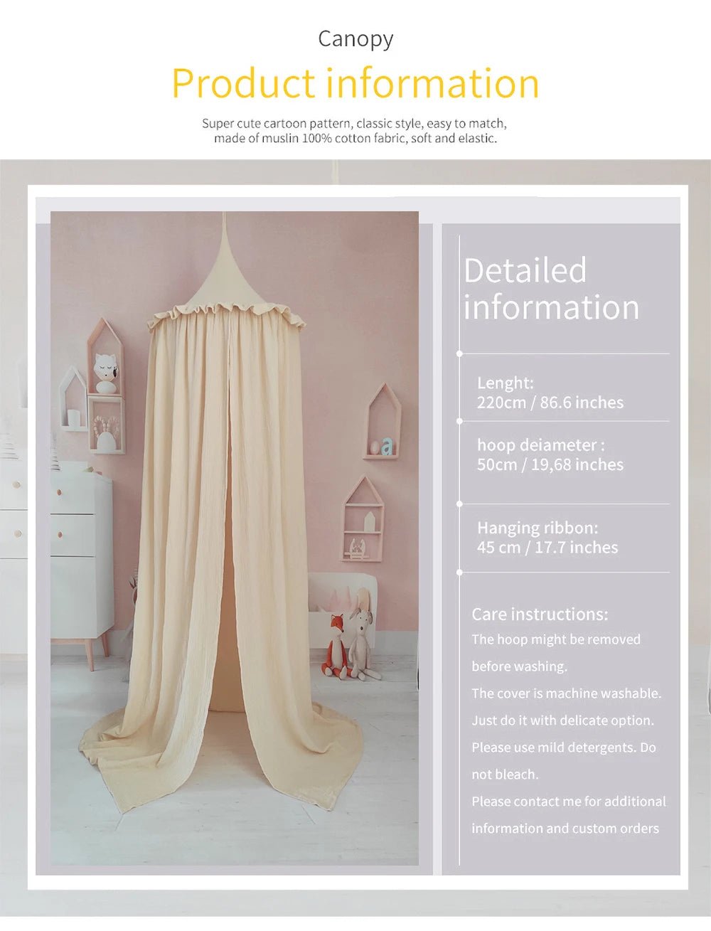 Ciel de lit bébé 100% coton - Chambre de Bébé Idéale