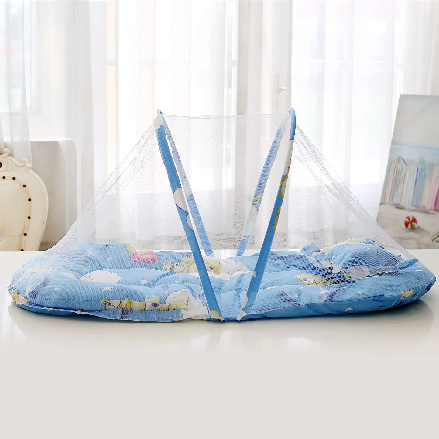 moustiquaire lit bebe flexible bleu - Chambre de bébé idéale