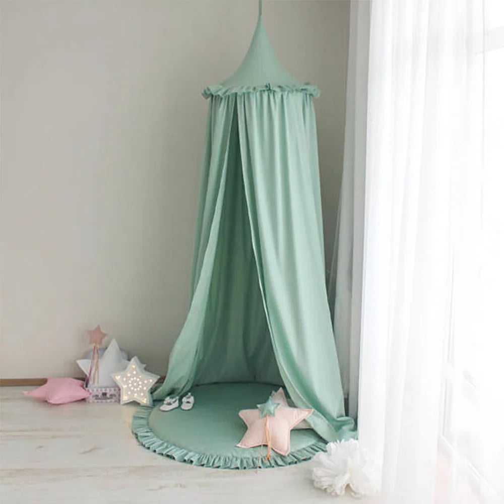 Ciel de lit bebe motif floral vert clair 