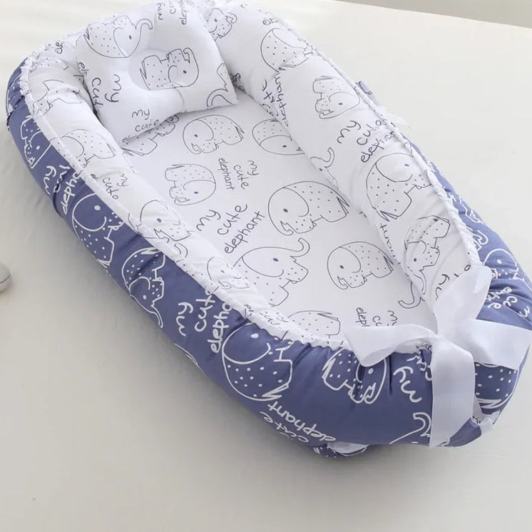 Cocon bebe amovible gris blanc éléphants