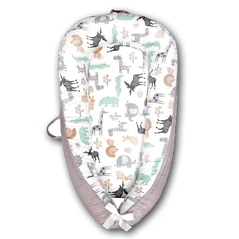 Cocon bebe amovible gris blanc animaux