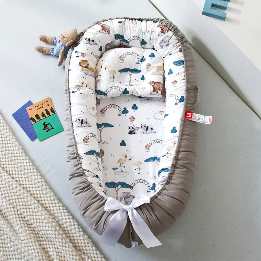 Cocon-bebe amovible gris blanc arbres