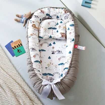 Cocon-bebe amovible gris blanc arbres