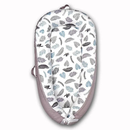 Cocon bebe amovible gris blanc feuilles