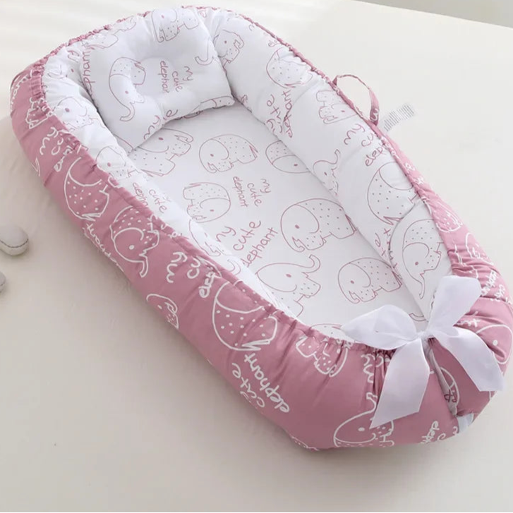 Cocon bebe amovible rose blanc éléphants