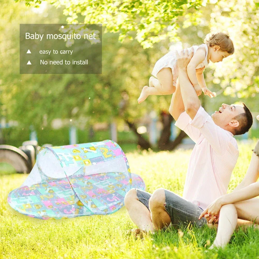 Moustiquaire lit Bebe Haute Densité bleu avec enfant et parents
