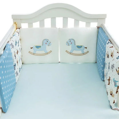 Tour de lit bebe anti-collision bleu blanc chevaux