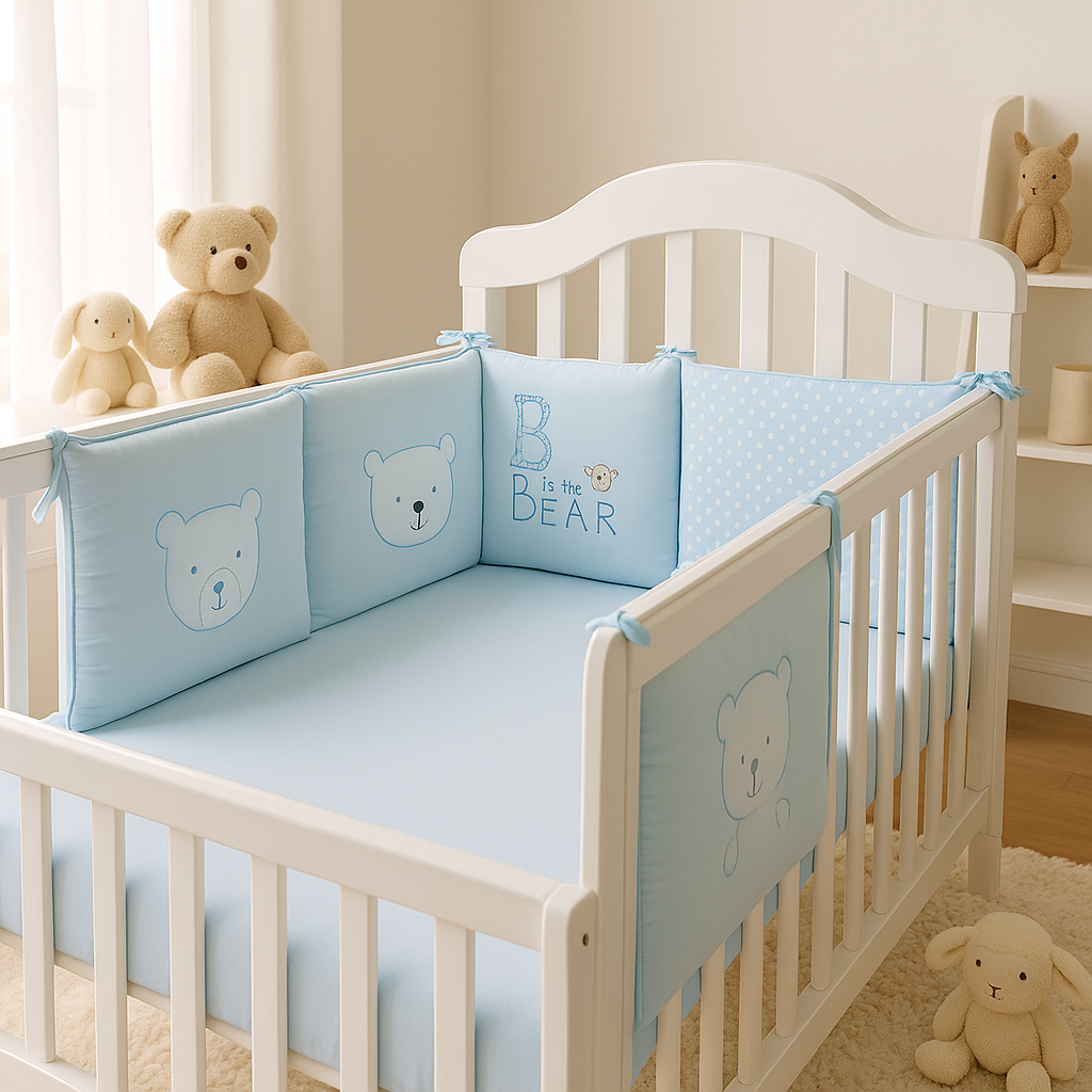 Tour de lit bebe anti-collision bleu-ourses