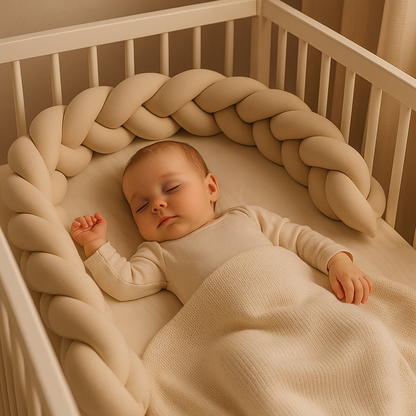 Tour de lit bebe securisant beige avec bebe