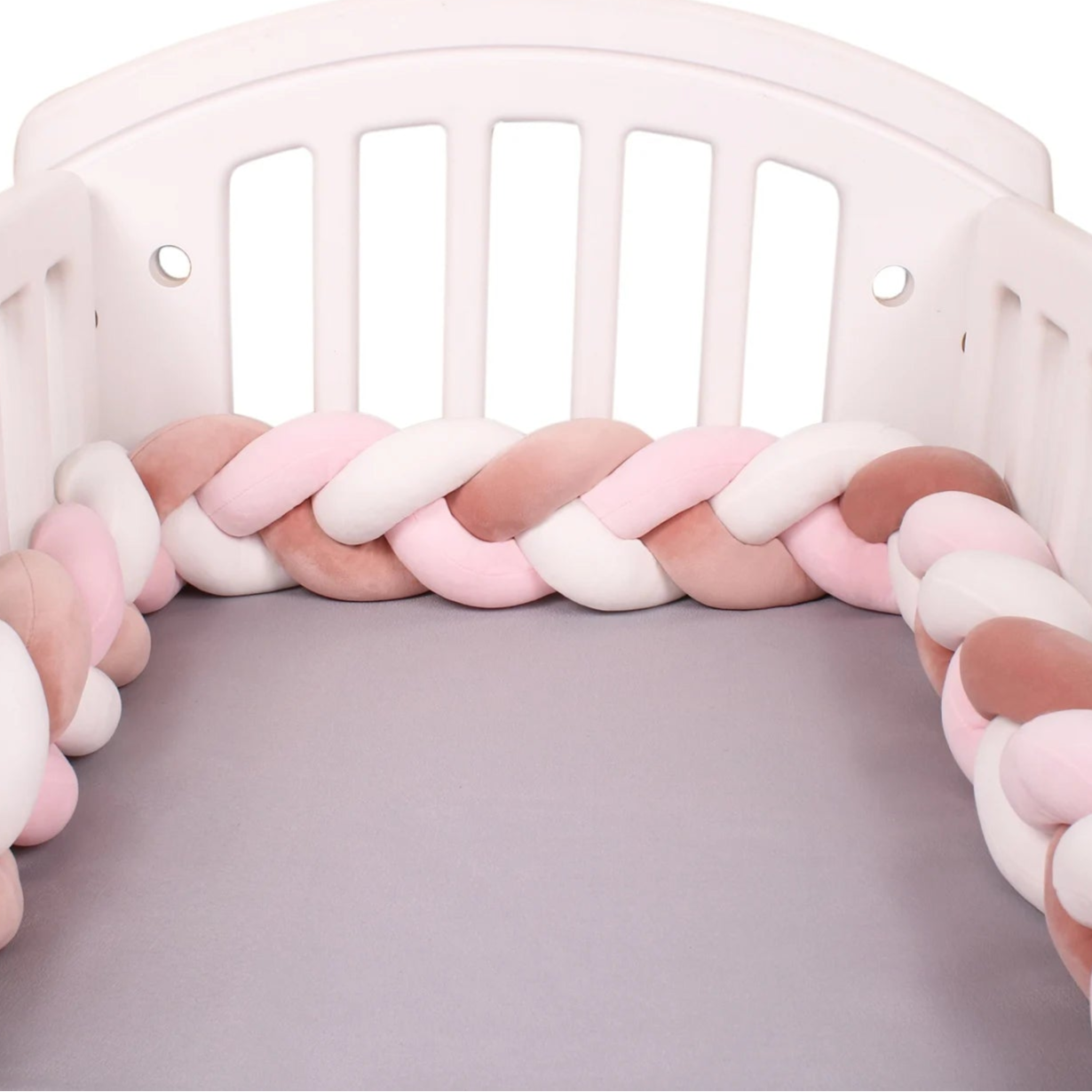 Tour de lit bebe ultradoux blanc rose marron-idealechambredebb.com