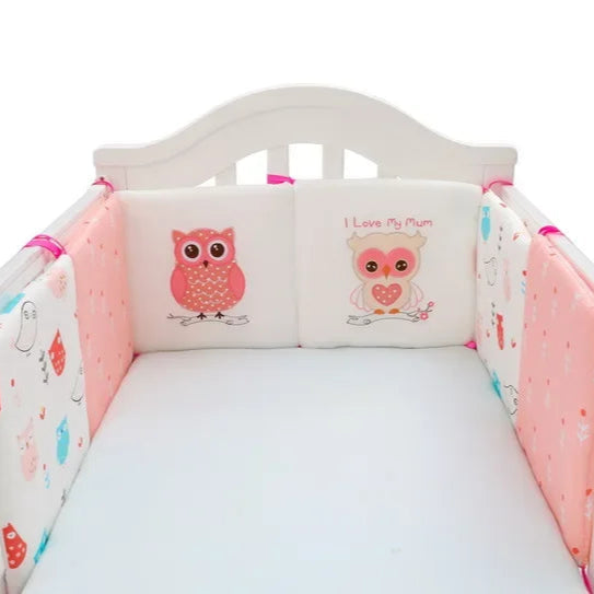 Tour de lit bebe anti-collision rose blanc hibou