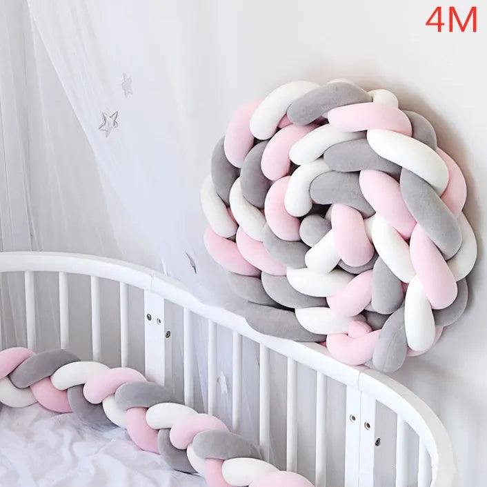 Tour de lit pour bebe Coton doux blanc gris 4m - idealechambredebb.com