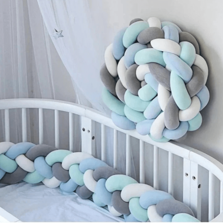 Tour de lit bébé Confortable bleu blanc gris foncé- Chambre de Bébé Idéale